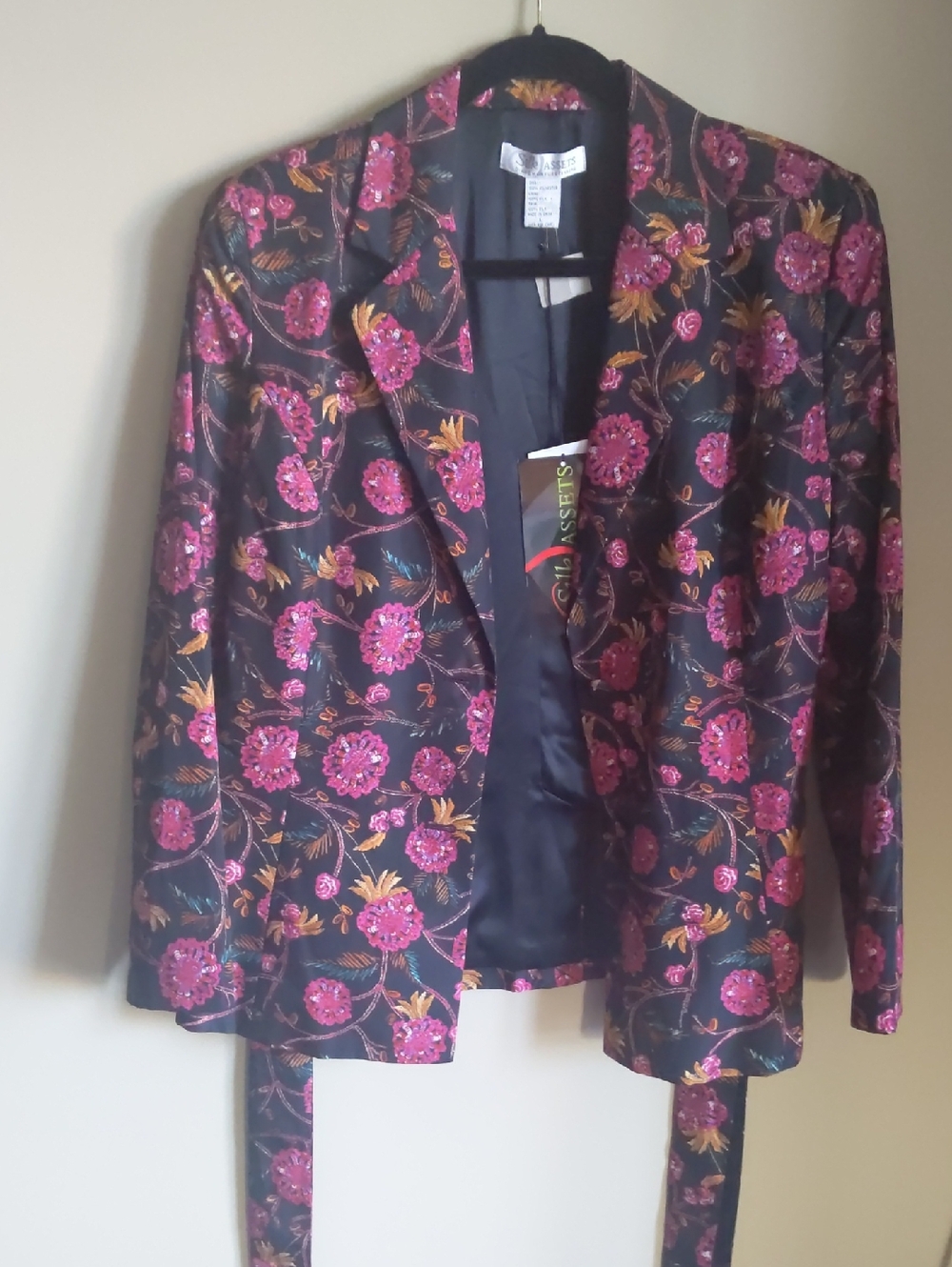 Black Floral Women's Blazer - Pink & Gold Detail